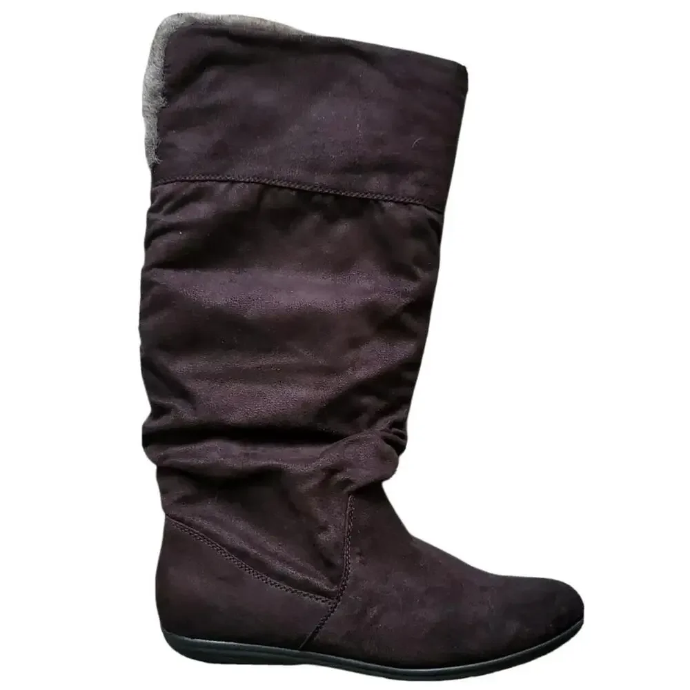 Report Snow Women's Boots Suede Faux Fur Brown Fold Over Convertible Boot Size 9